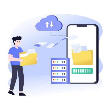 Simge tasarımı ve illüstrasyonlu bulut hesaplama kavramı 