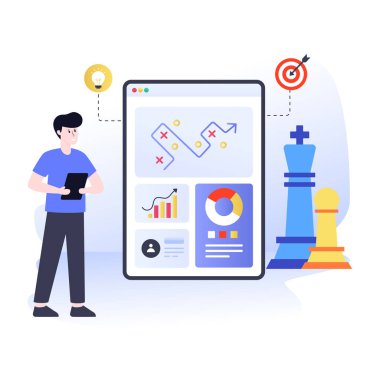 Dijital Strateji karikatürü, vektör illüstrasyonu