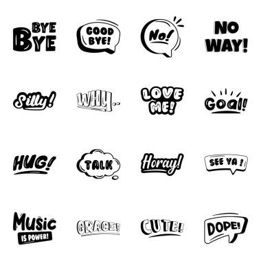 Bir dizi siyah beyaz el çizilmiş konuşma balonu. vektör illüstrasyonu.