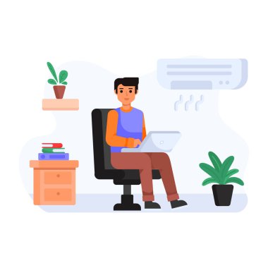 Ev karikatüründen çalışma, vektör illüstrasyonu