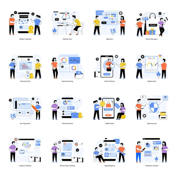 İş adamları ve finans ikonları ayarlandı. düz tasarım biçimi.