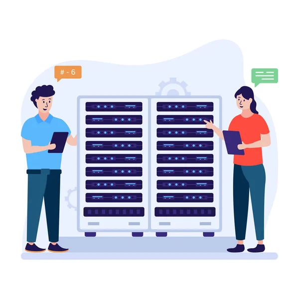 Pessoas Sala Servidor Ilustração —  Vetores de Stock