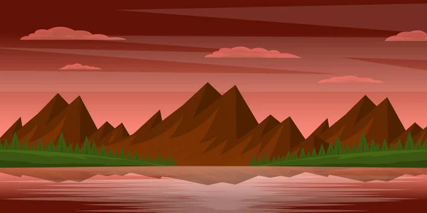 Hermoso Paisaje Lago Montañas Cielo Ilustración Vectores — Vector de stock