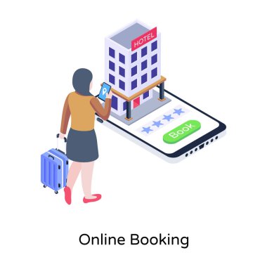 Online Rezervasyon karikatürü, vektör illüstrasyonu