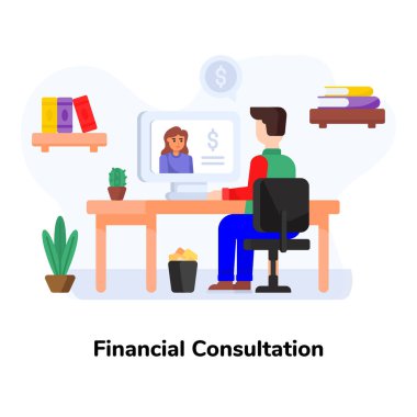 Finansal Danışmanlık karikatürü, vektör illüstrasyonu