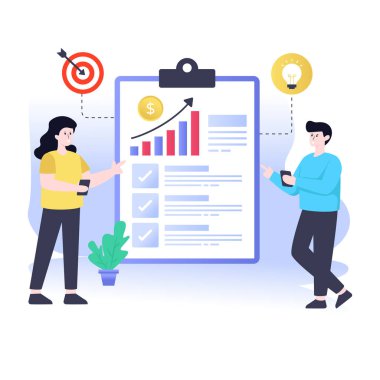 Çevrimiçi Pazarlama karikatürü, vektör illüstrasyonu