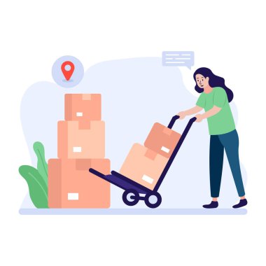 kutu ve kadın vektör illüstrasyon tasarımı ile servis