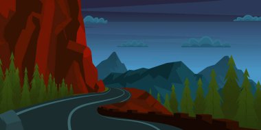 Dağ yolu ile manzaranın vektör çizimi 