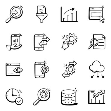 seo optimizasyonunun vektör çizgisi simgeleri kümesi