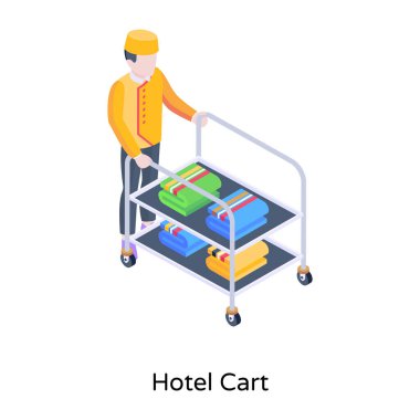 Hotel Cart karikatürü, vektör illüstrasyonu