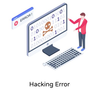 Hackleme Hatası karikatürü, vektör illüstrasyonu