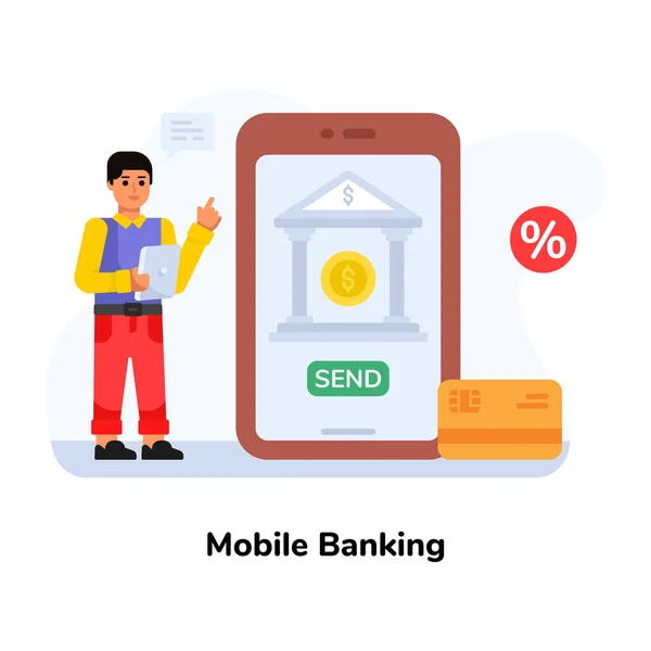 Mobile Banking Cartoon Vector Illustration — Stock Vector