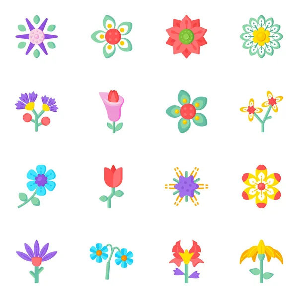 Conjunto Flores Iconos Colores Aislados Sobre Fondo Blanco — Vector de stock