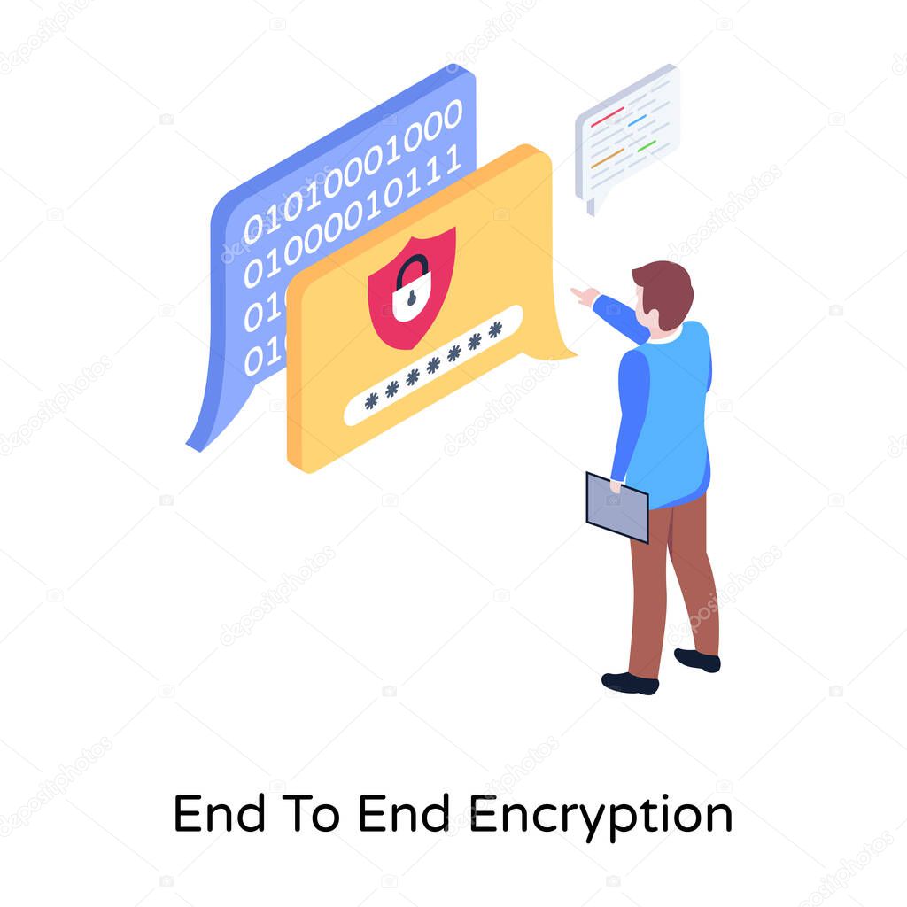 end to end encryption cartoon, vector illustration