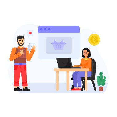 İnternetten alışveriş. düz dizayn. vektör illüstrasyonu