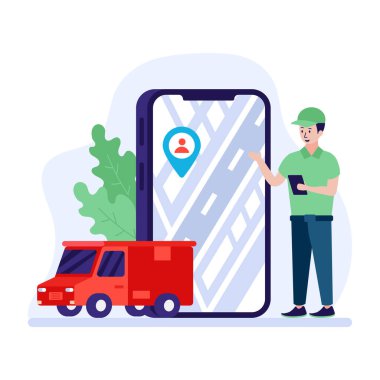 akıllı telefon ve harita vektör illüstrasyon grafik tasarımı ile servis