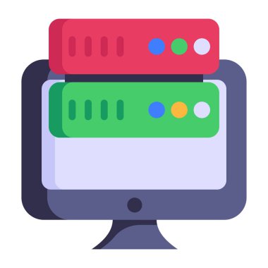 veritabanı. Veri depolanmış web sunucusu. düz biçim illüstrasyonu,