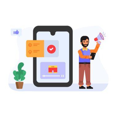 Çevrimiçi Pazarlama karikatürü, vektör illüstrasyonu