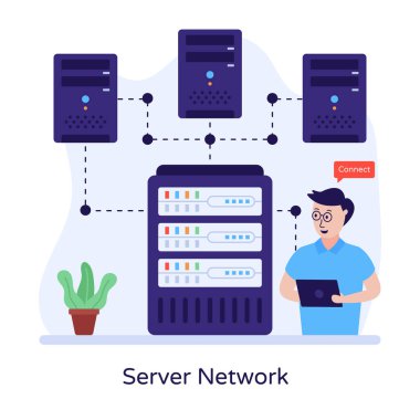 veritabanı. Veri depolanmış web sunucusu. düz biçim illüstrasyonu,