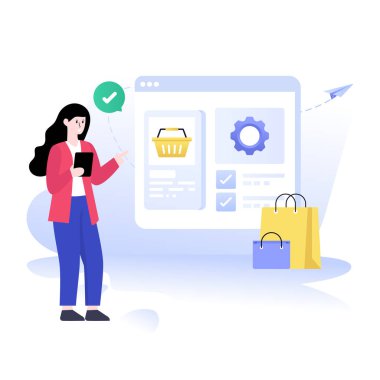 İnternetten alışveriş. Akıllı telefonu ve kredi kartı olan bir kadın. vektör illüstrasyonu
