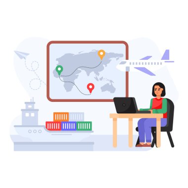 Uluslararası Sevkiyat karikatürü, vektör illüstrasyonu