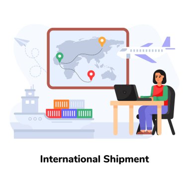 Uluslararası Sevkiyat karikatürü, vektör illüstrasyonu