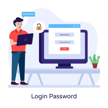 Giriş Parolası karikatürü, vektör illüstrasyonu