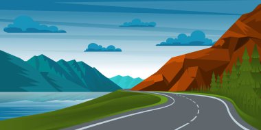 Dağ yolu ile güzel manzaranın vektör çizimi