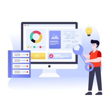 Web Sunucusu karikatürü, vektör illüstrasyonu