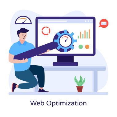 Web optimizasyon çizgi filmi, vektör illüstrasyonu