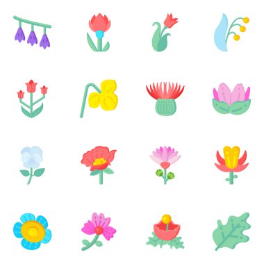 Çiçek ve botanik simgelerinin vektör çizimi