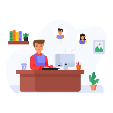 Genç adam dizüstü bilgisayar çizimi tasarımı ile çalışıyor.