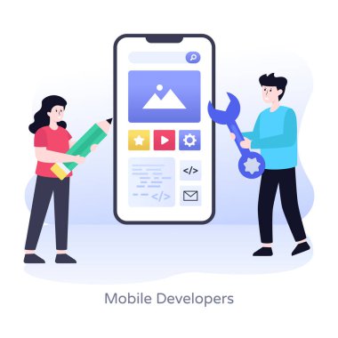 Mobil Geliştiriciler çizgi filmi, vektör illüstrasyonu