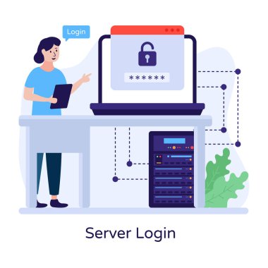 Sunucu Giriş karikatürü, vektör çizimi