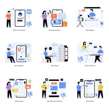 Simgelerle iş konsepti. düz dizayn