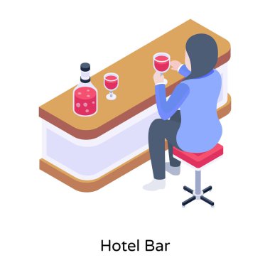Otel Bar karikatürü, vektör illüstrasyonu