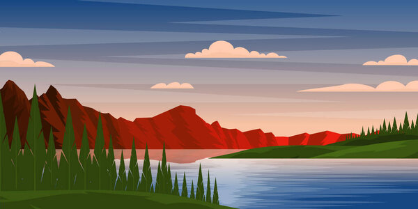 beautiful landscape with lake and mountains, vector illustration
