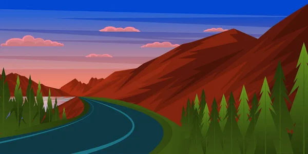 Paisaje Con Carretera Montaña Ilustración — Vector de stock