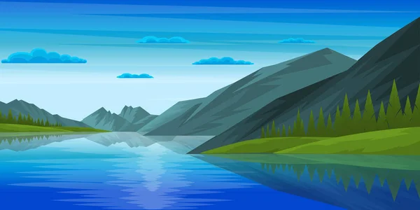 Bela Paisagem Com Lago Montanhas Ilustração Vetorial — Vetor de Stock