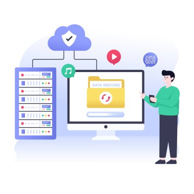 veritabanı. Veri depolanmış web sunucusu. düz biçim illüstrasyonu,