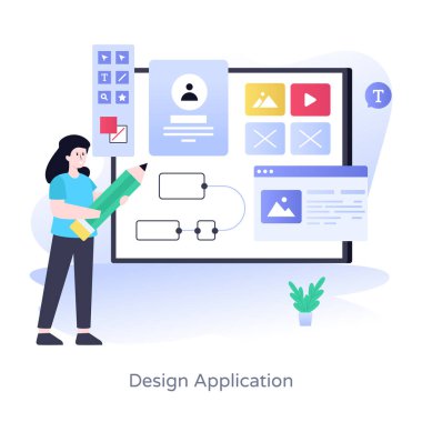 Tasarım Uygulaması karikatürü, vektör illüstrasyonu