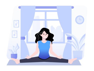 Kadın, oda vektör illüstrasyon tasarımında yoga yapıyor.