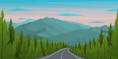 Dağ yolu ile güzel manzaranın vektör çizimi