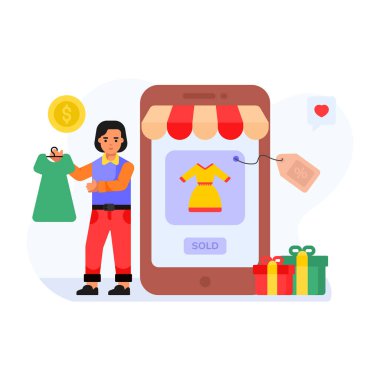 İnternetten alışveriş. düz dizayn. vektör illüstrasyonu