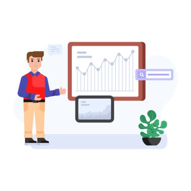 Dizüstü bilgisayarı ve akıllı telefon vektör illüstrasyon tasarımına sahip iş adamı