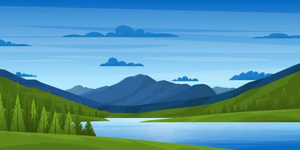 Wunderschöne Landschaft Mit See Und Bergen Vektorillustration — Stockvektor