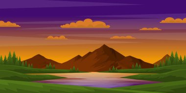 Nehirli dağ manzarasının çizimi