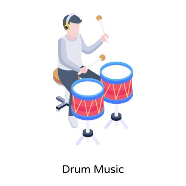 davul ve davul ikonu. Beyaz arkaplanda izole edilmiş web tasarımı için vektör simgeleri çalan müzisyen çizgi filmi