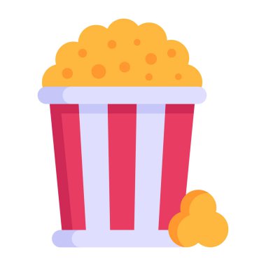 Patlamış mısır kovası ikonu. Web tasarımı için sinema vektör simgesinin düz çizimi