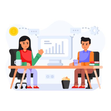 Ofiste birlikte çalışan iş adamları. vektör illüstrasyonu